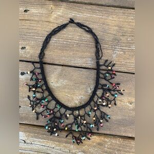 Vintage Black & Multi-Color Beaded Vine Necklace